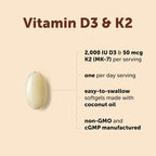 Micro Ingredients Vitamina D3 2.000 UI + K2 MK-7 50 mcg, 300 Cápsulas Blandas con Aceite de Coco