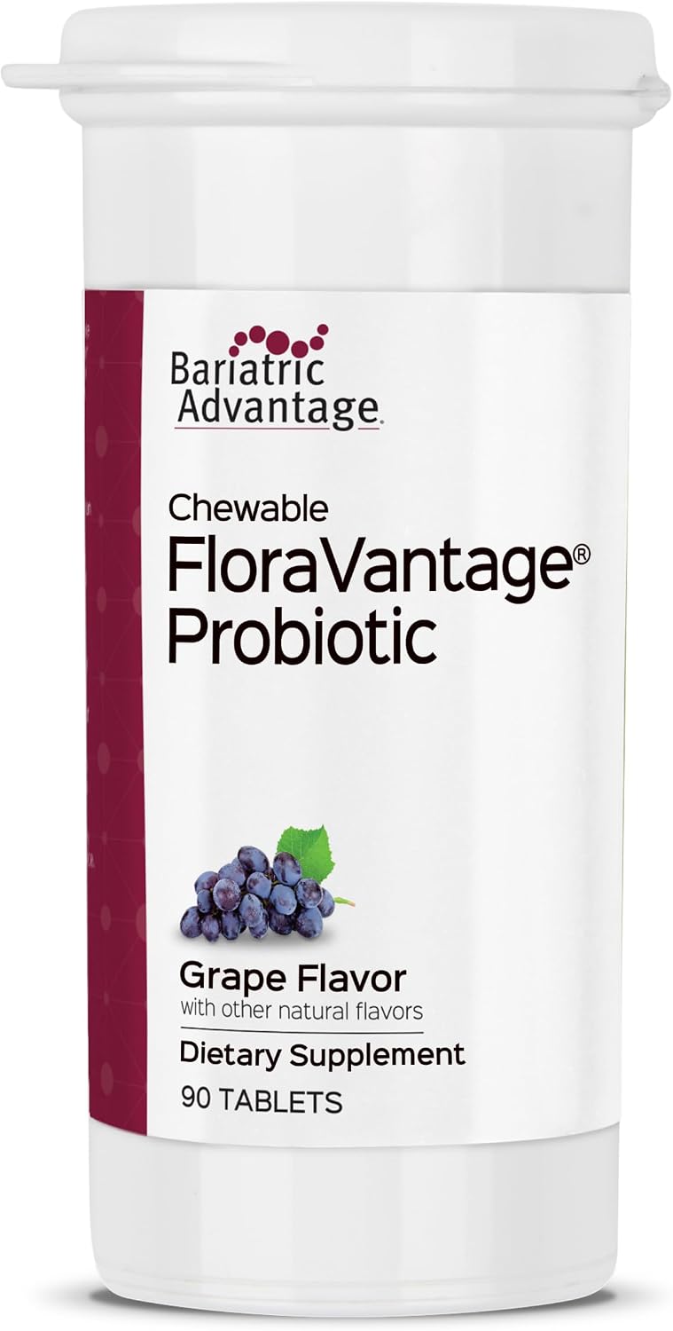 Bariatric Advantage FloraVantage Probiótico Masticable - 10 mil millones de UFC - Sabor a uva - 90 comprimidos