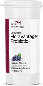 Bariatric Advantage FloraVantage Probiótico Masticable - 10 mil millones de UFC - Sabor a uva - 90 comprimidos