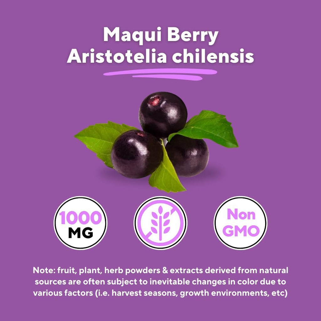 Maqui Berry 1000mg - Suplemento en Polvo de Maqui Berry - Vegano, No OGM y Sin Gluten - 180 Cápsulas Vegetales