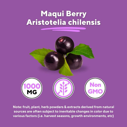 Maqui Berry 1000mg - Suplemento en Polvo de Maqui Berry - Vegano, No OGM y Sin Gluten - 180 Cápsulas Vegetales