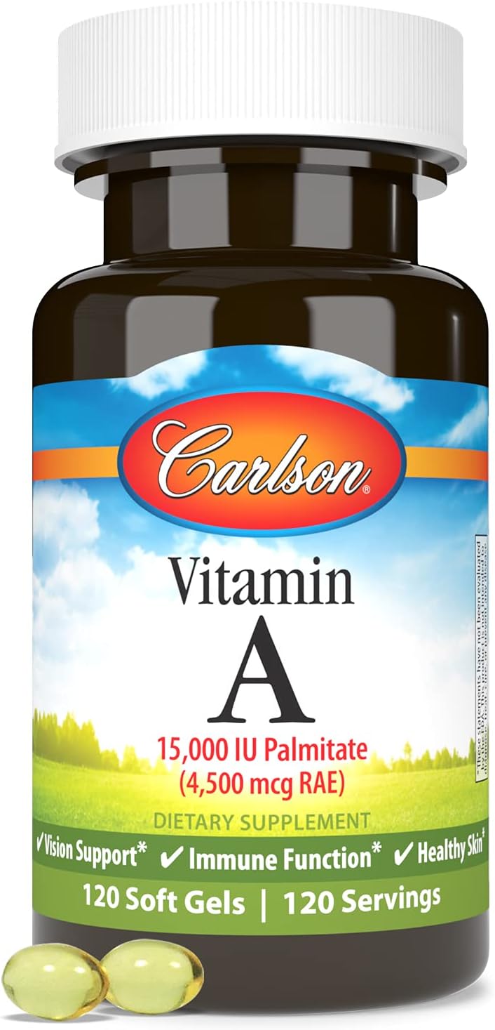 Carlson - Vitamin A, 15000 IU Palmitate (4500 mcg RAE), Eye and Skin Health, 120 Soft Gels