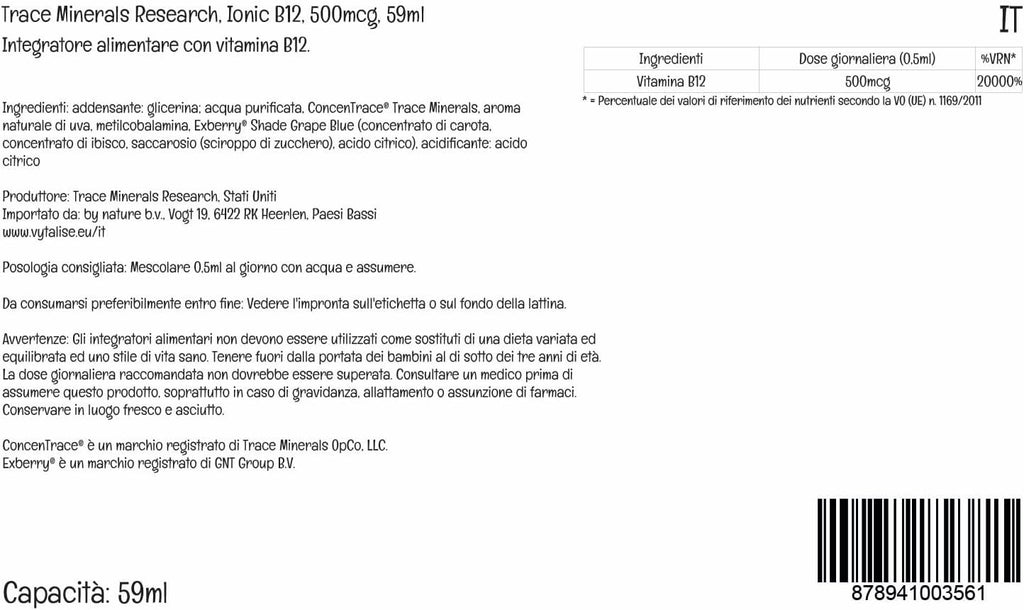 Trace Minerals Líquido Iónico B12 1000 mcg – 59 ml (2 oz)