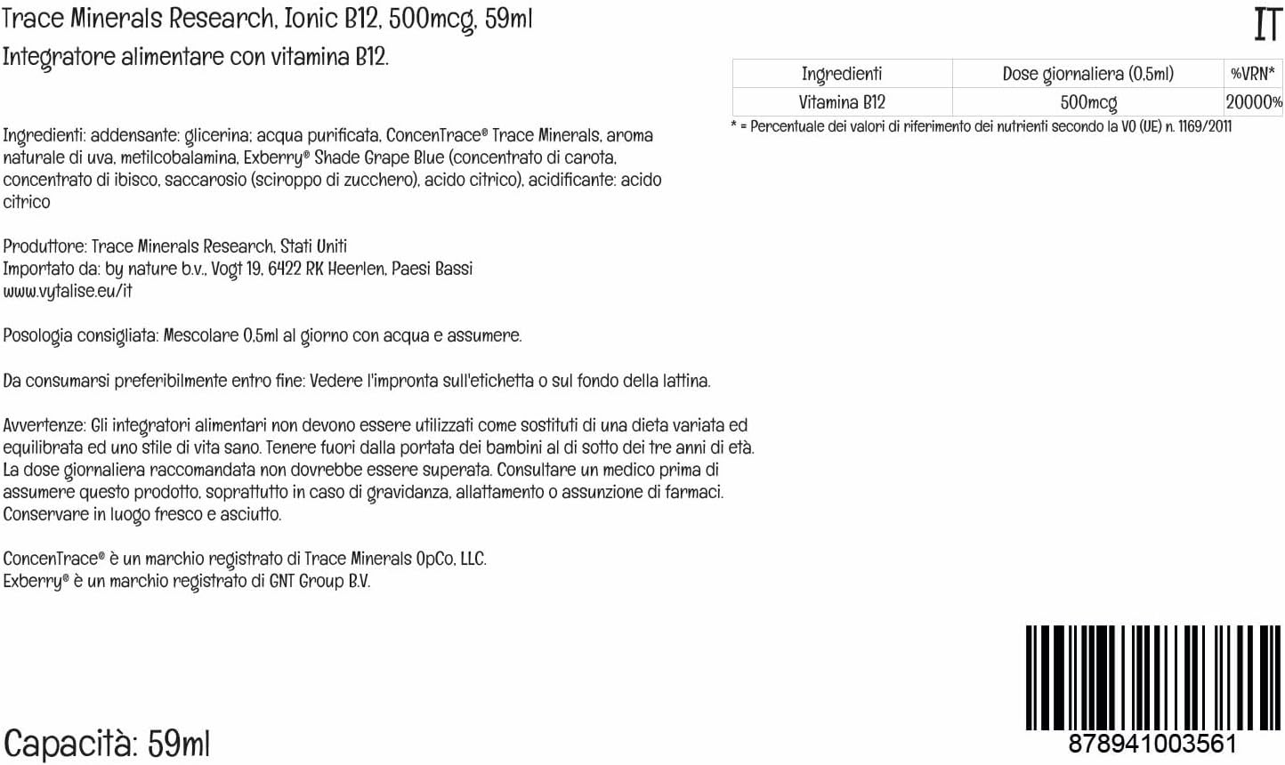 Trace Minerals Líquido Iónico B12 1000 mcg – 59 ml (2 oz)