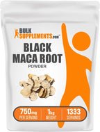 BulkSupplements.com Polvo de Maca Negra - Suplemento de Raíz de Maca Negra, Complemento Herbario para Hombres y Mujeres - Vegano, Sin Gluten, 750mg por Ración, 250g