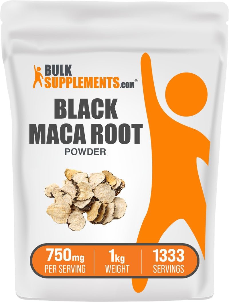BulkSupplements.com Polvo de Maca Negra - Suplemento de Raíz de Maca Negra, Complemento Herbario para Hombres y Mujeres - Vegano, Sin Gluten, 750mg por Ración, 250g