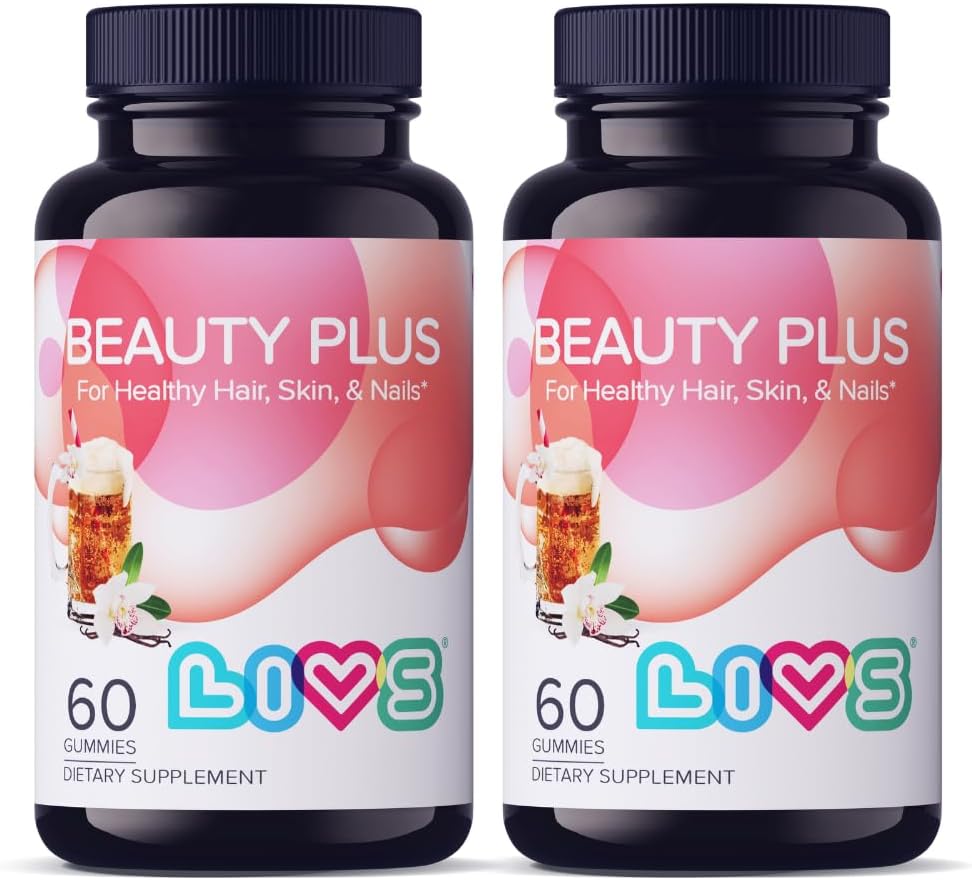 LIVS Beauty Plus Gomitas de Biotina para Cabello, Piel y Uñas, Sabor Crema Soda - 60 uds