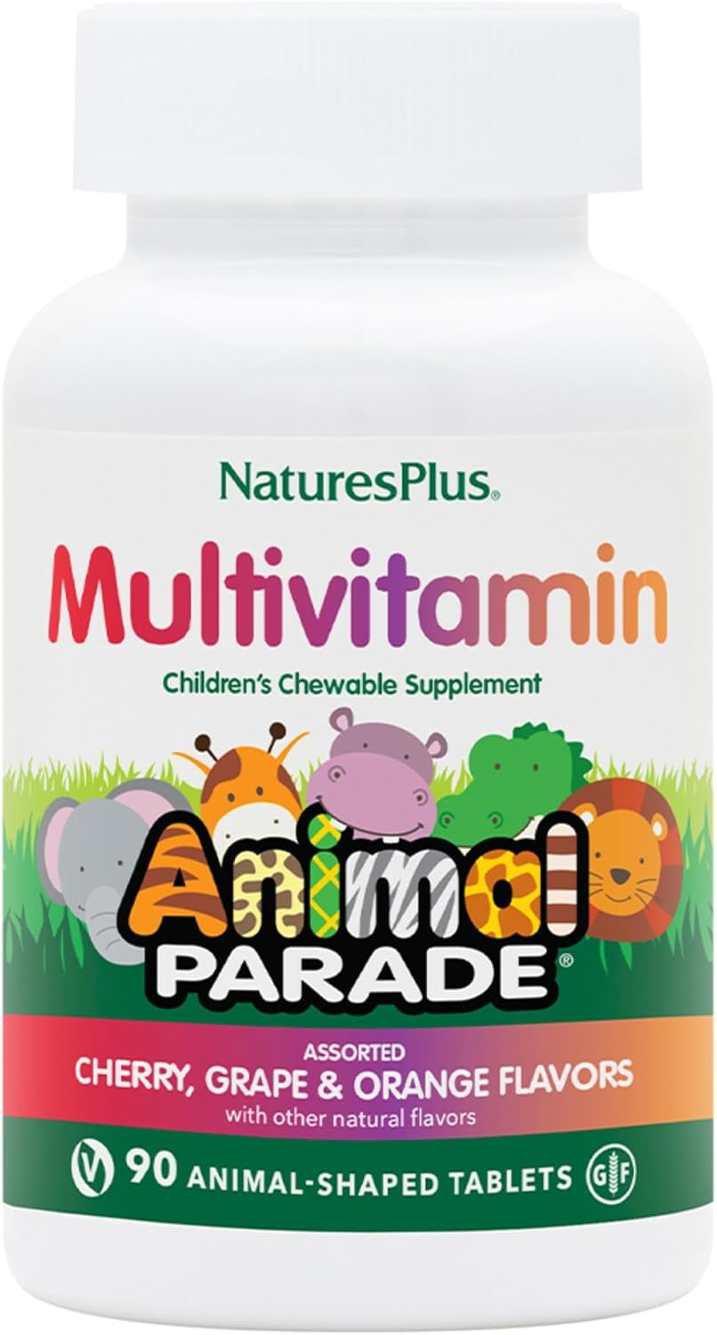 NaturesPlus Animal Parade Multivitamínico Masticable para Niños - 90 Comprimidos con Forma de Animal - Sabores Naturales Variados - Vegetariano, Sin Gluten - 45 Dosis