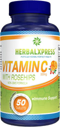 Herbalxpress Vitamina C 500 mg con Escaramujo, Ácido Ascórbico y Bioflavonoides Cítricos, 50 Comprimidos