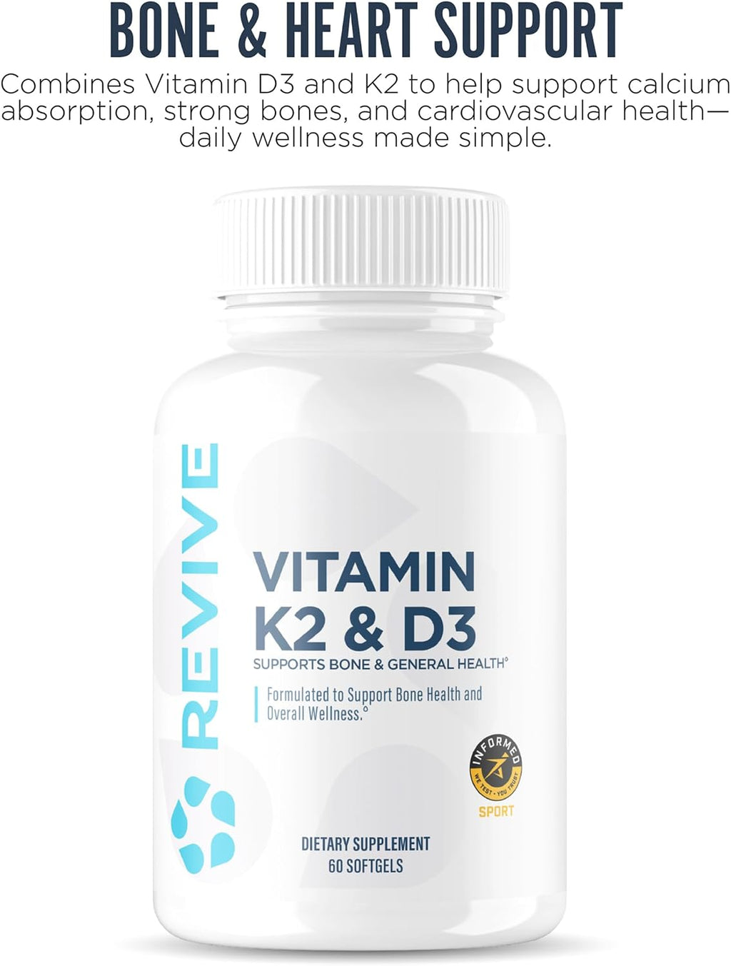 REVIVE MD Vitamina D3 y K2 5000 UI - Complemento para Mujeres y Hombres