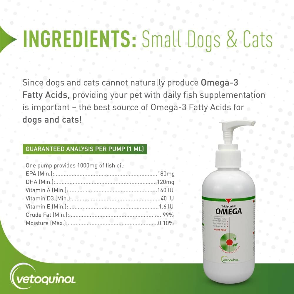 Vetoquinol Triglyceride OMEGA - Aceite de Pescado para Perros y Gatos - 2 x 237 ml