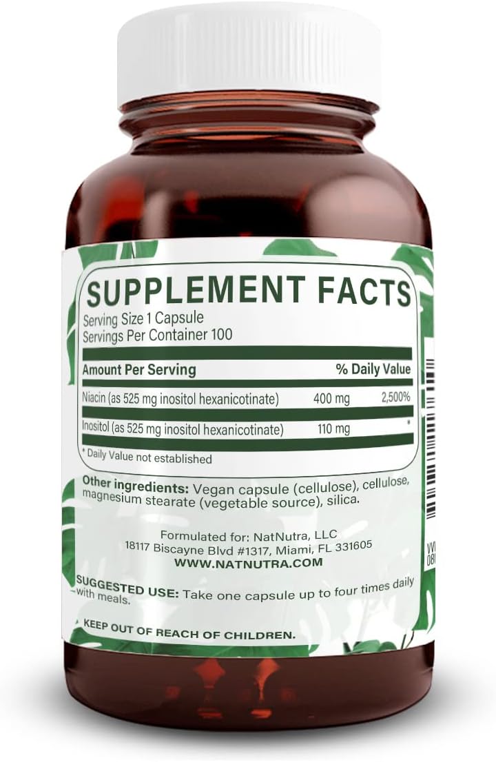 Natural Nutra No Flush Niacina 525 mg - 100 Cápsulas de Vitamina B3