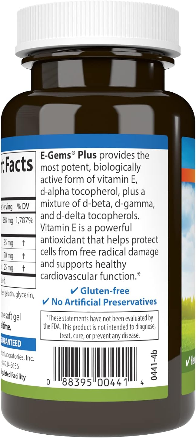 Carlson - E-Gems Plus, 400 UI (268 mg), Vitamina E de origen natural, 100 Cápsulas blandas