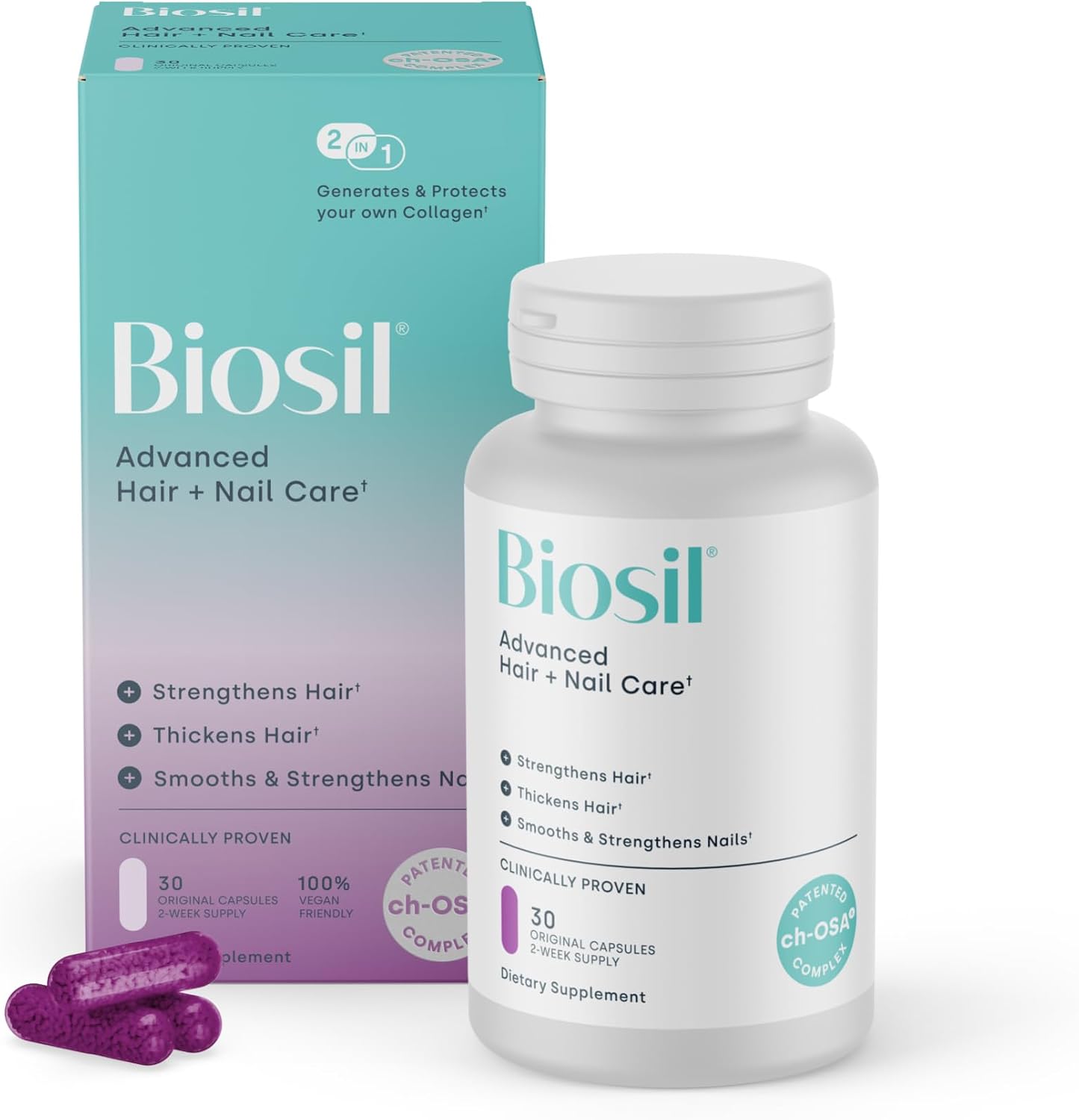 Biosil Cuidado Avanzado del Cabello y las Uñas – 30 Cápsulas – con ch-OSA y Biotina