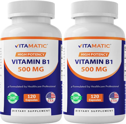 Vitamatic Vitamina B1 (Tiamina) 500mg – Pack de 2 (240 Cápsulas en total) – Image 1