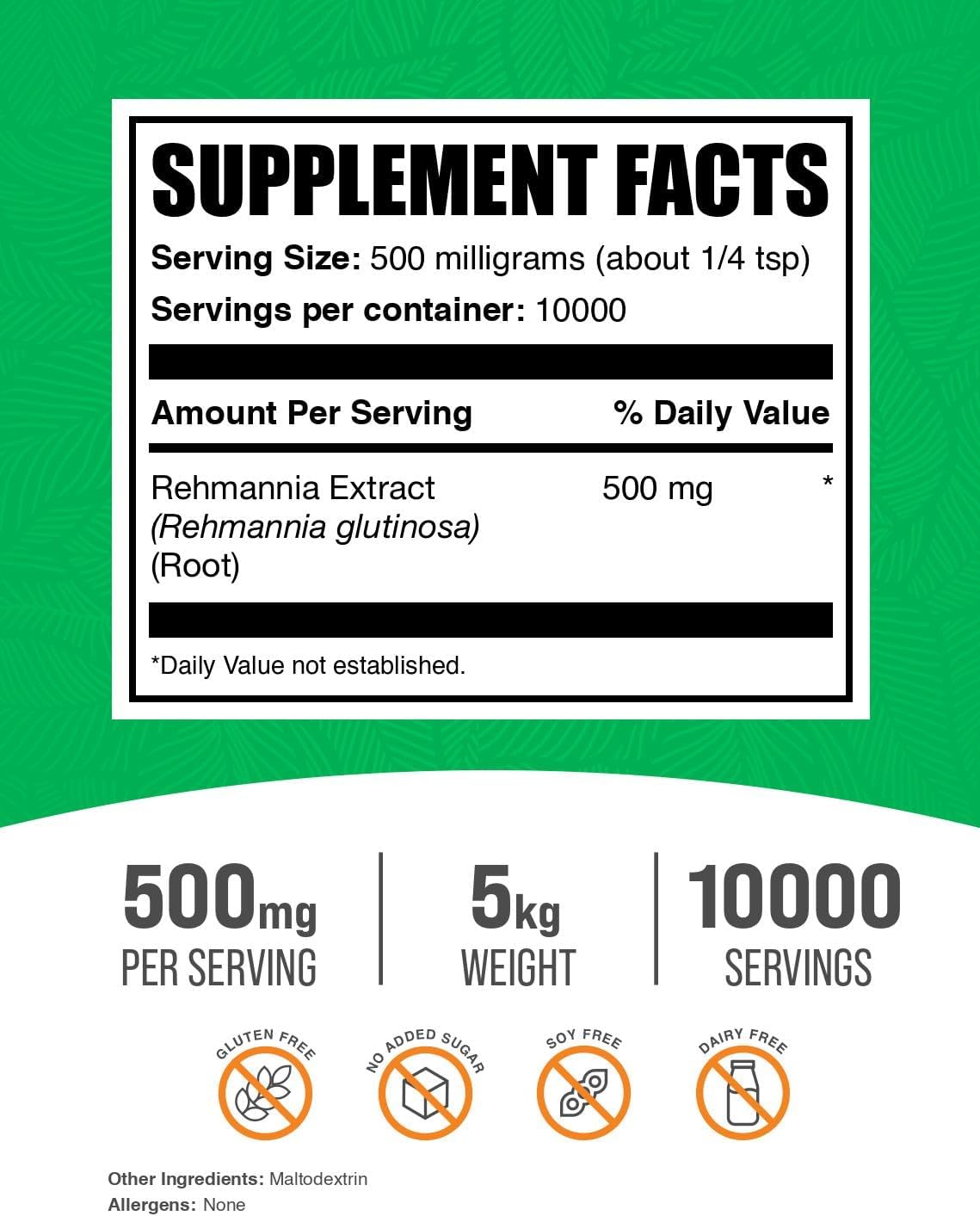 BulkSupplements Rehmannia Root Extract Powder - 500mg per serving, 1 kg (Pack of 5)