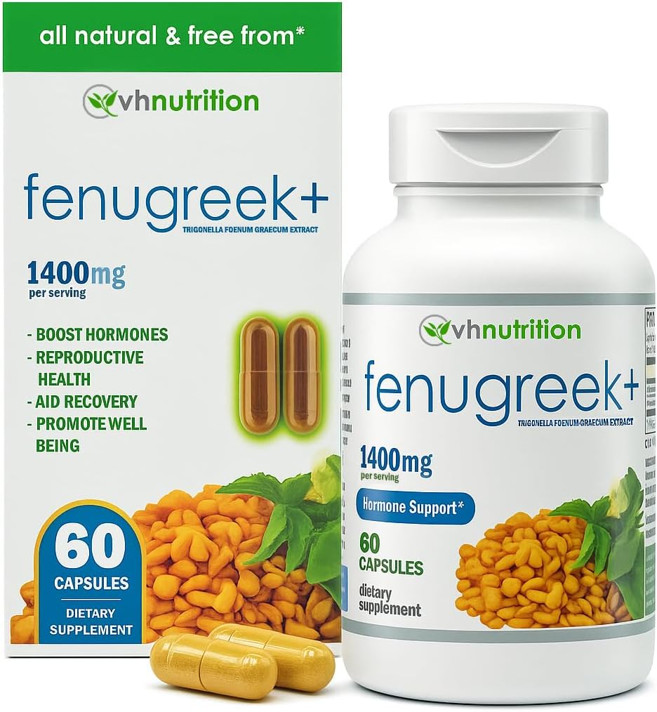 Fenugreek+ 1400mg Extra Strength - 60 Cápsulas de Fenogreco para Equilibrio Hormonal y Energía