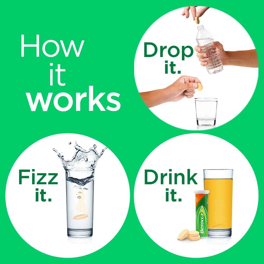 Berocca Energy, Suplemento Vitamínico para Energía Física y Mental, Sabor Naranja, 20 Comprimidos Efervescentes