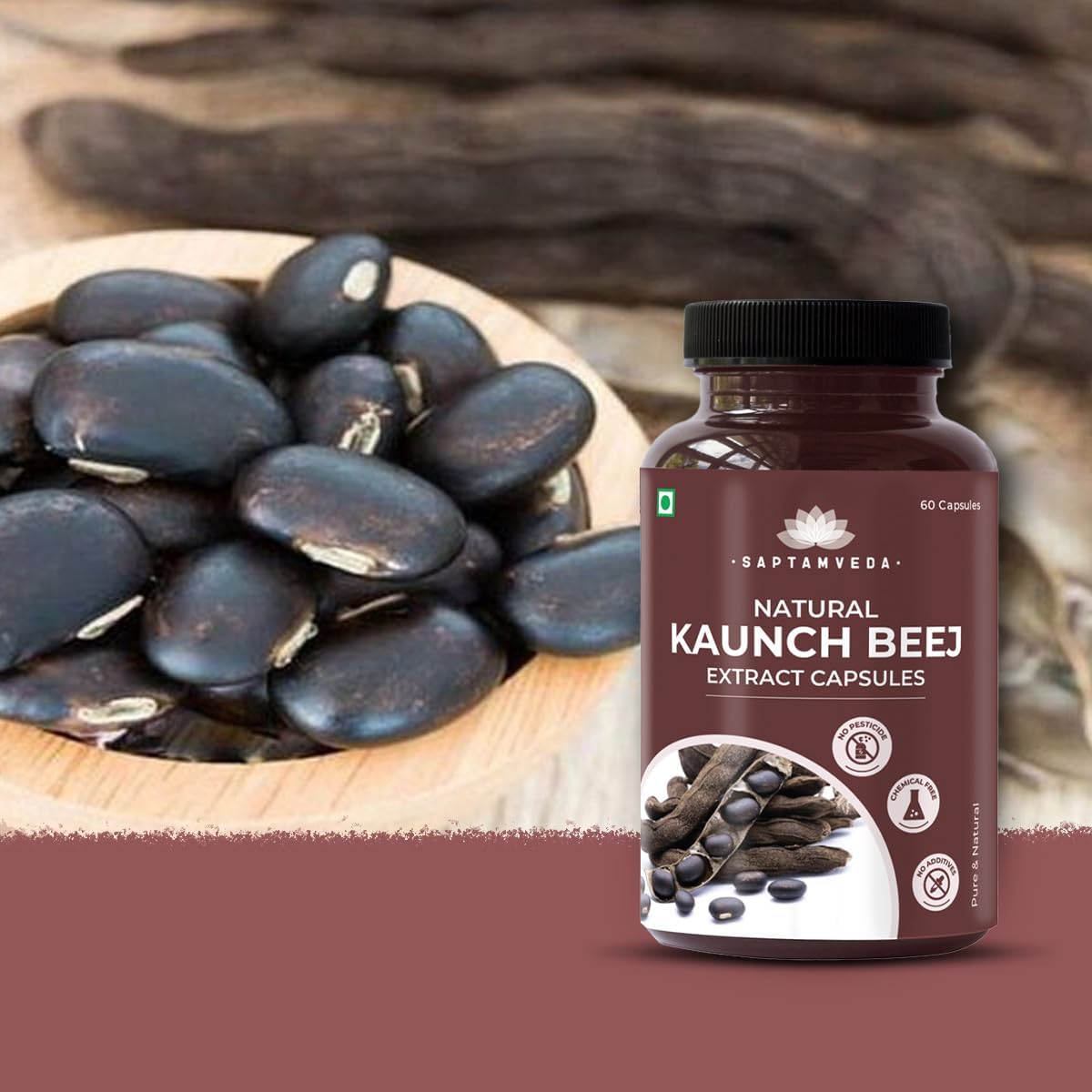 SAPTAMVEDA Kaunch Beej Extracto Natural 500mg, 60 Cápsulas Vegetales