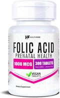 Healthfare Ácido Fólico 1000mcg | 300 Comprimidos Veganos | Vitamina B9