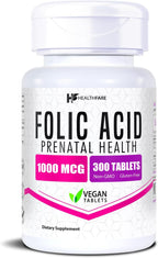 Healthfare Ácido Fólico 1000mcg | 300 Comprimidos Veganos | Vitamina B9