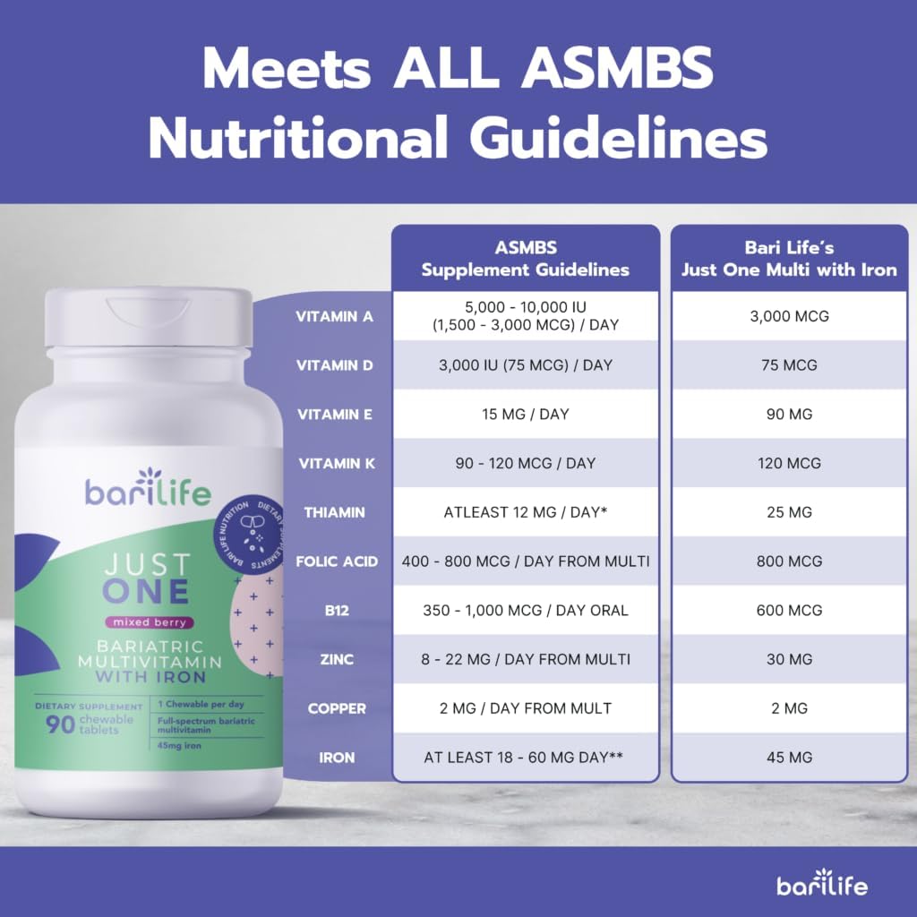 Bari Life Just One Chewable Multivitamínico Bariátrico Diario con Hierro (90 Comprimidos Masticables)