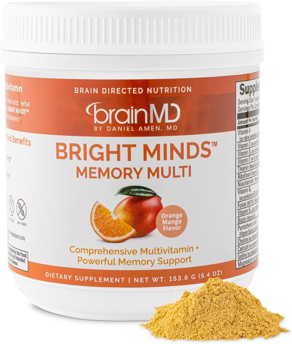 BRAINMD BRIGHT MINDS Memory Multi - Multivitamínico en polvo sabor Naranja Mango - 153 g (30 raciones)