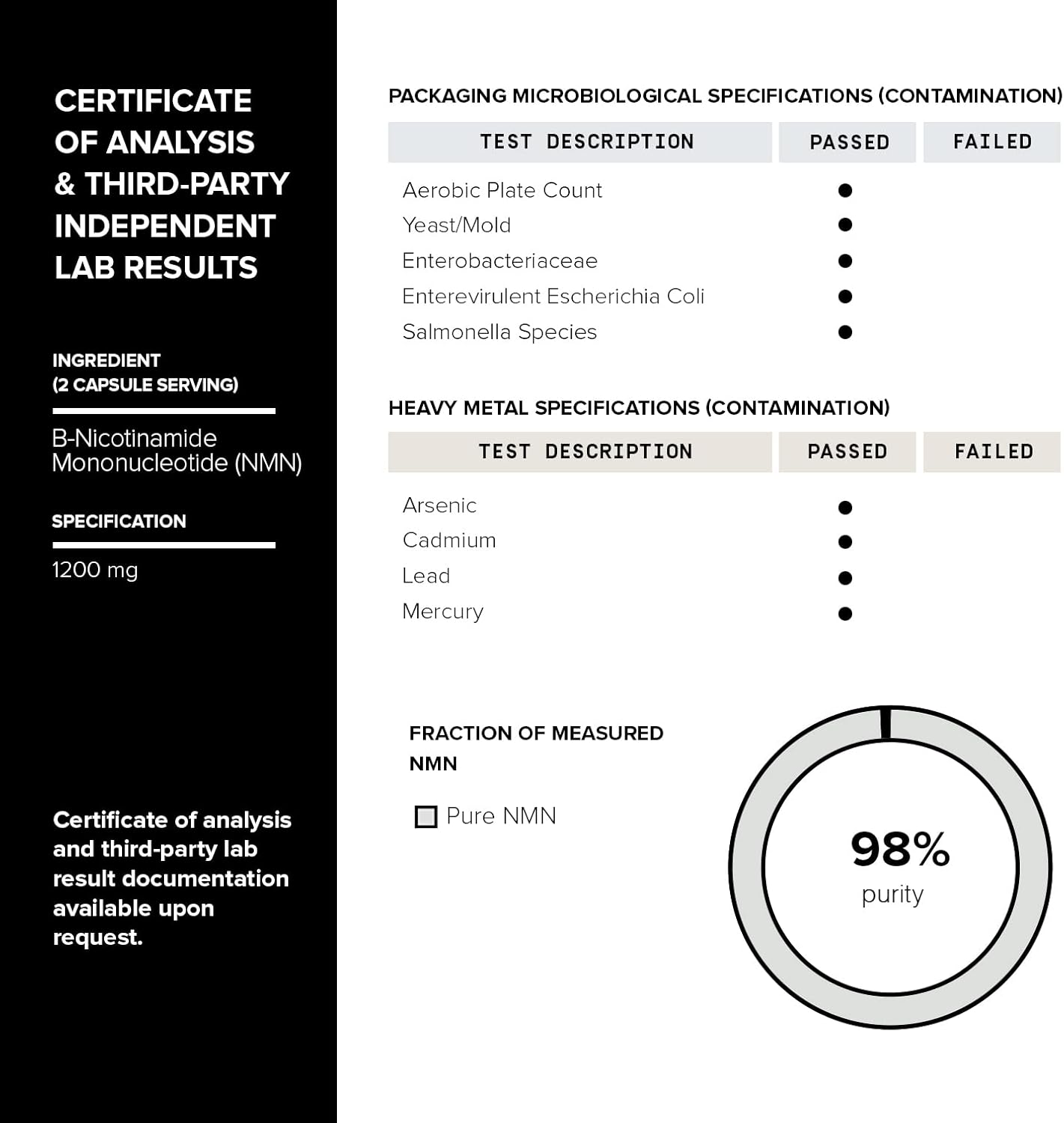 Toniiq NMN Supplement 1200mg - 60 Cápsulas de Nicotinamida Mononucleótido Puro al 98%