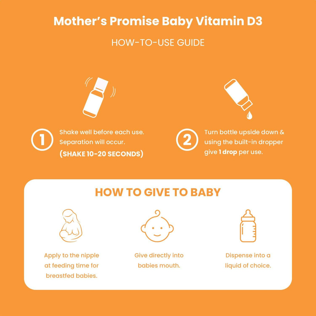 Mother's Promise Gotas Orgánicas de Vitamina D3 para Bebés - 100% Vegetal, 400 UI, 180 Dosis