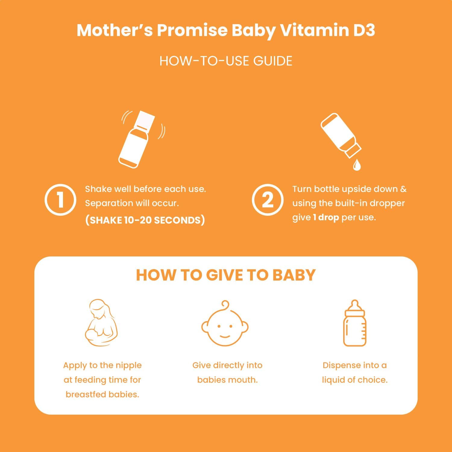 Mother's Promise Gotas Orgánicas de Vitamina D3 para Bebés - 100% Vegetal, 400 UI, 180 Dosis