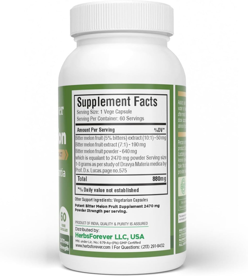 HerbsForever Melón Amargo Concentrado de Alta Potencia (10:1) - 60 Cápsulas Vegetales, 880mg