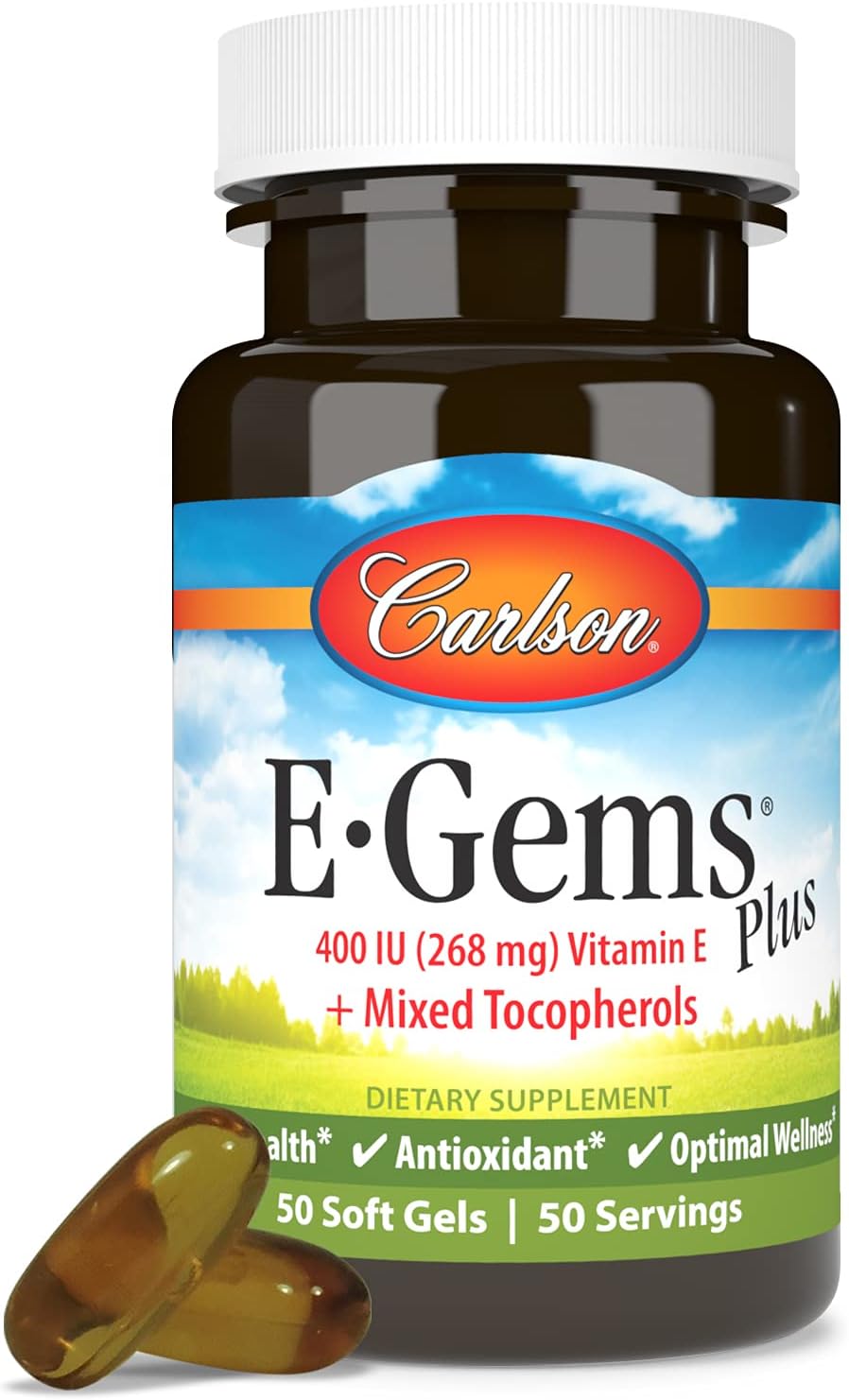 Carlson E-Gems Plus Natural Vitamin E 400 IU, 50 Soft Gels
