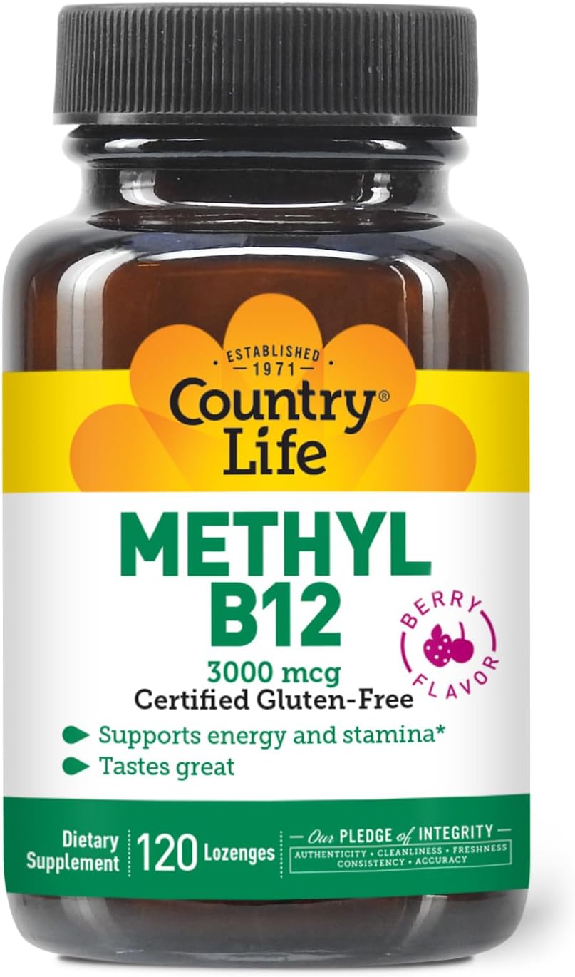 Country Life Metil B12, 3000 mcg Pastillas, Sabor a Bayas, 120 Pastillas Veganas