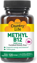 Country Life Metil B12, 3000 mcg Pastillas, Sabor a Bayas, 120 Pastillas Veganas