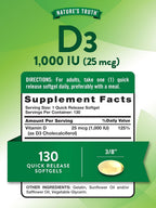 Nature's Truth Vitamina D3 1000 UI, 130 comprimidos (Pack de 3)