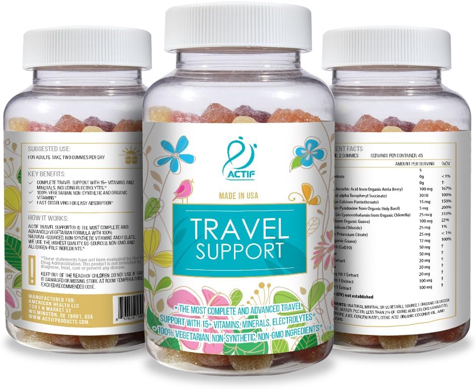 ACTIF Travel Mega Support – Complemento de Viaje con 15+ Vitaminas y Minerales, 90 Gomitas