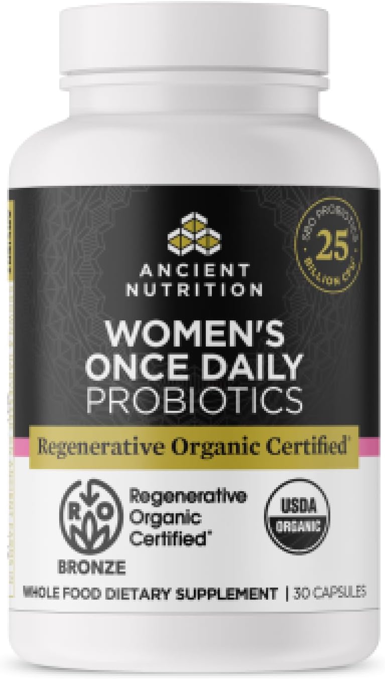 Ancient Nutrition Probióticos para Mujeres Extra Strength, Certificado Orgánico Regenerativo, 60 Cápsulas