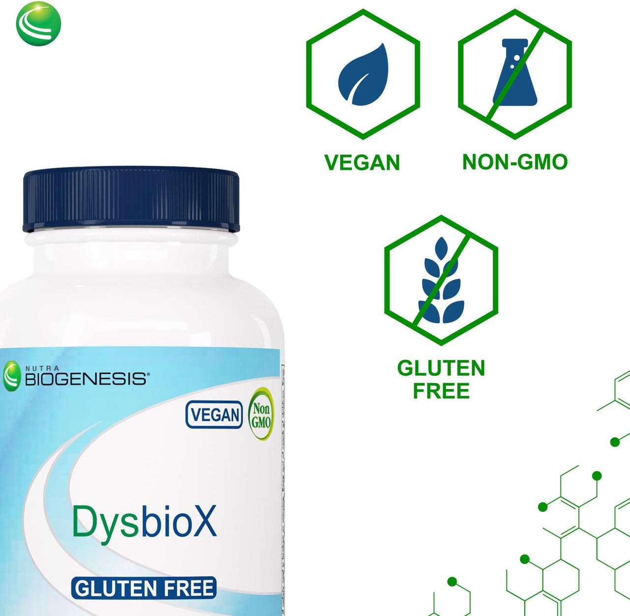 Nutra BioGenesis DysbioX - Cápsulas de Té Verde, Apoyo Antioxidante con Vitamina C, Zinc y Extracto de Uva - 60 Cápsulas Veganas