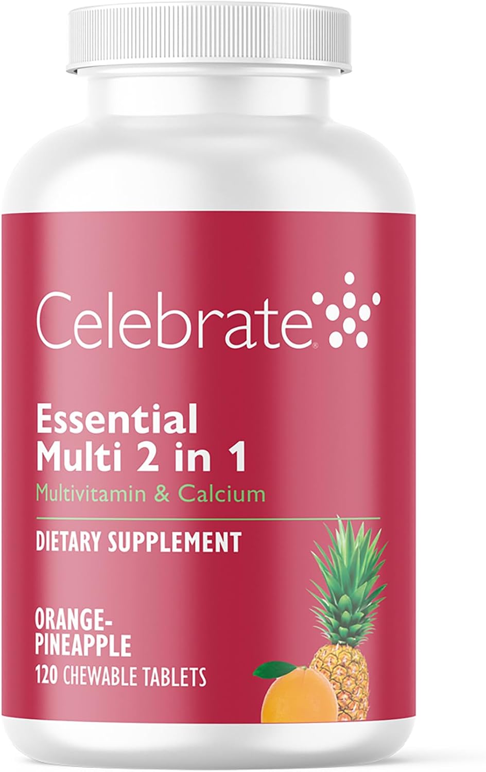 Celebrate Vitamins 2-en-1 Multivitamínico Bariátrico con Citrato de Calcio - Vitaminas A, D, E - Naranja Piña (120 Comprimidos)
