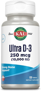 KAL Ultra Vitamina D3 10000 UI, 120 Comprimidos de Alta Potencia