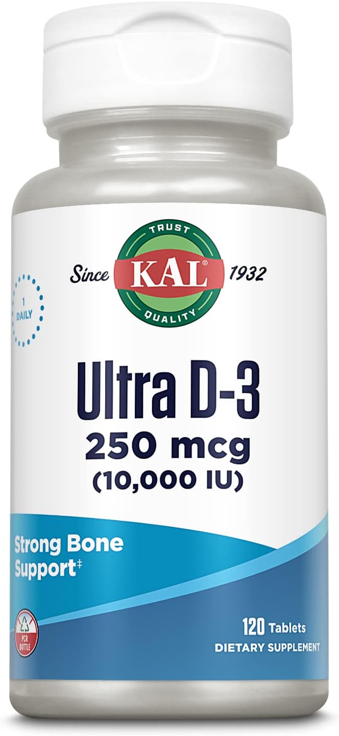 KAL Ultra Vitamina D3 10000 UI, 120 Comprimidos de Alta Potencia