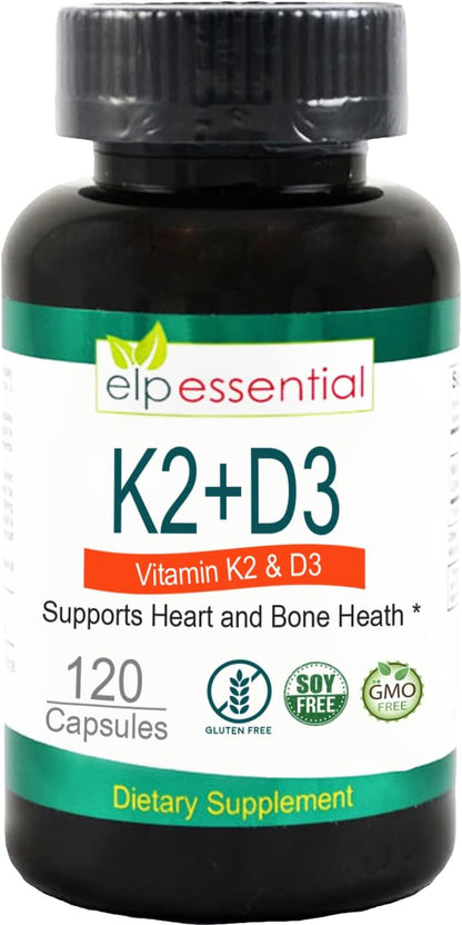 ELP ESSENTIAL Vitamin K2 with D3 Supplement – Personas con exposición solar limitada, como quienes trabajan en – Image 1