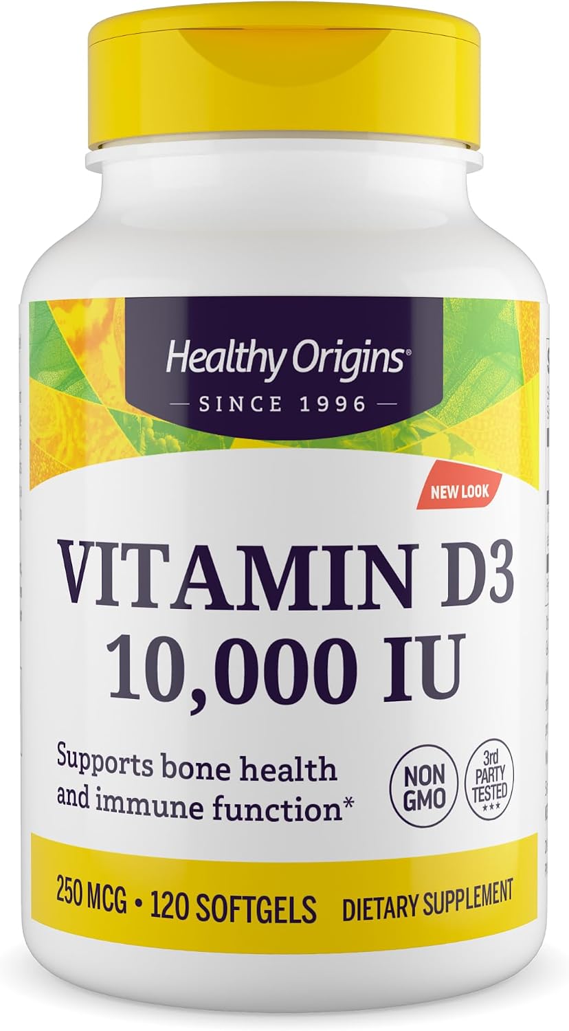 Healthy Origins Vitamina D3 10.000 UI (250 mcg), 120 Cápsulas Blandas