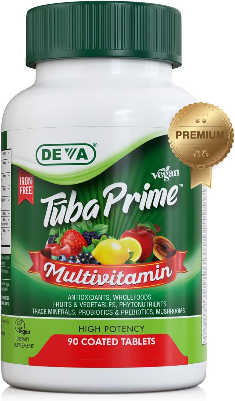 DEVA Tuba Prime Multivitamínico Vegano de Alta Potencia sin Hierro - 90 Comprimidos (2 Paquetes)
