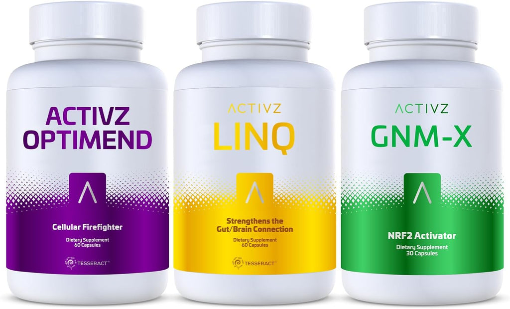 ACTIVZ - Trifecta - GNM-X, Optimend, LINQ - Apoyo Nrf2, flexibilidad, función cerebral e intestinal, sistema inmunitario, piel y células - 3 Pack