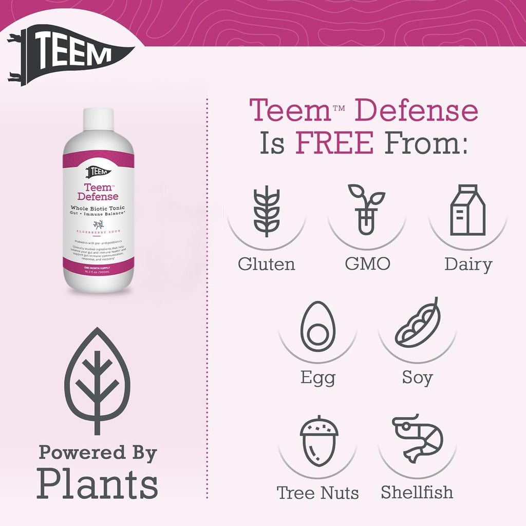 Teem Defense - Probiótico Líquido con Saúco, Prebiótico, Probiótico y Postbiótico, 480 ml