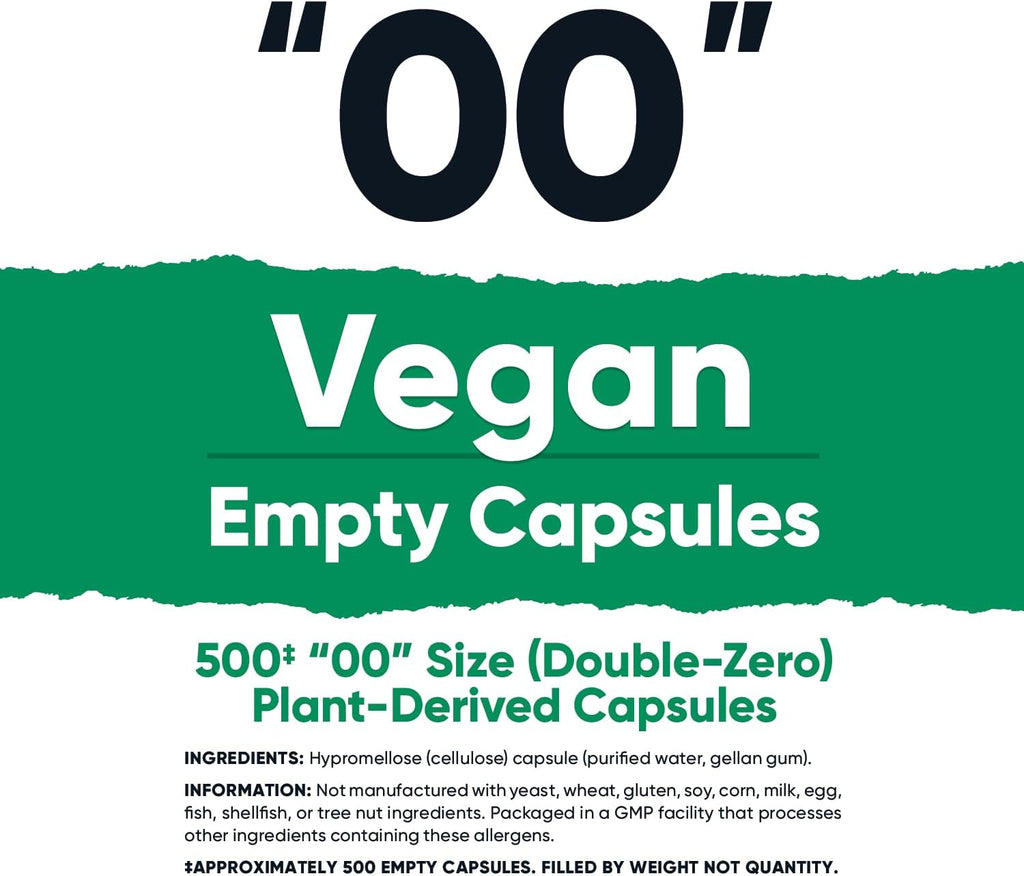 Nutricost Cápsulas Vacías Veganas Tamaño 00 - 500 Cápsulas Vegetales Transparentes - Certificado Kosher, Halal, No GMO, Sin Soja, Sin Gluten, Vegano