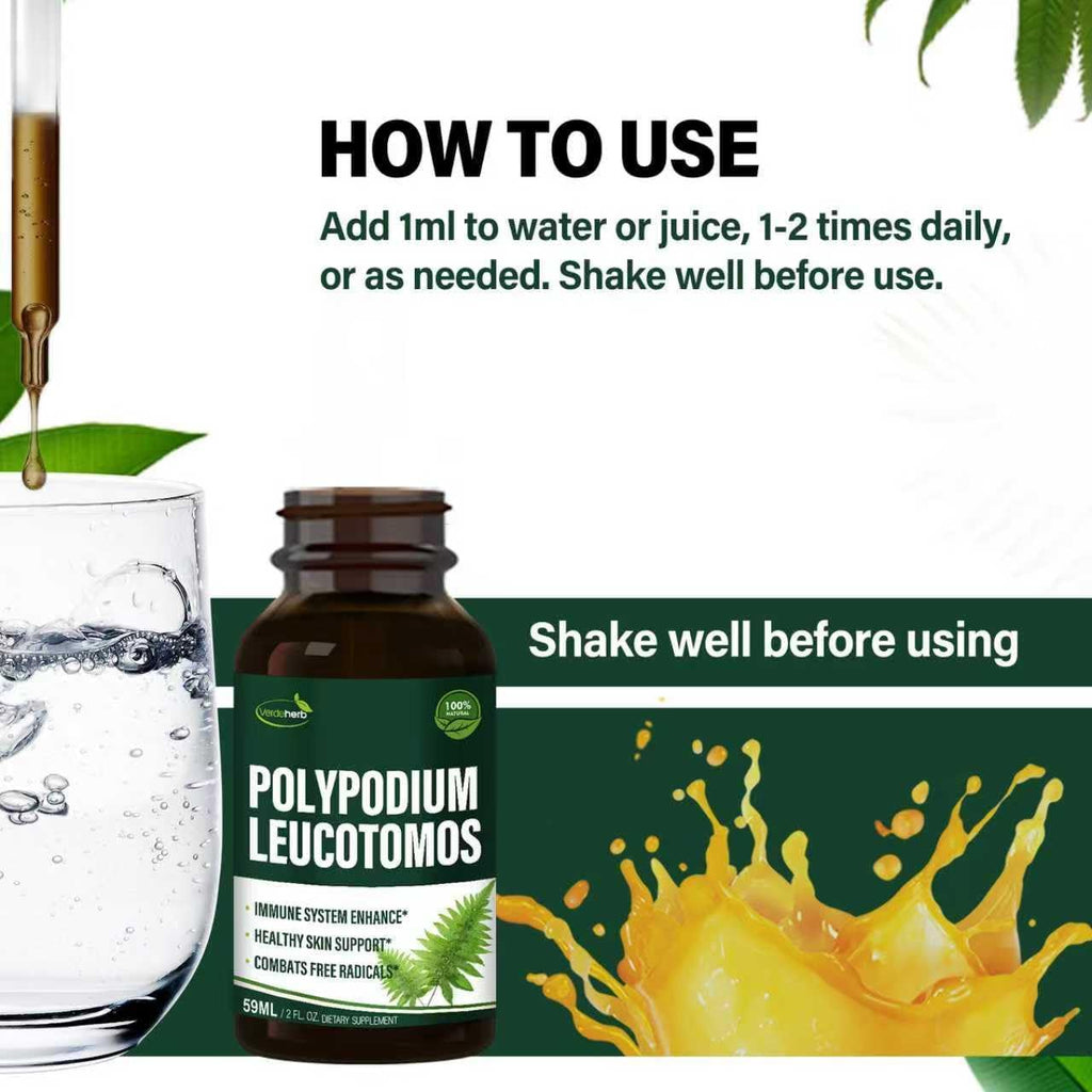Polypodium leucotomos Immune Support Drops, Herbal Extract Immunity Boost Supplement for Skin Health. Calaguala para Proteger la Piel. 2oz
