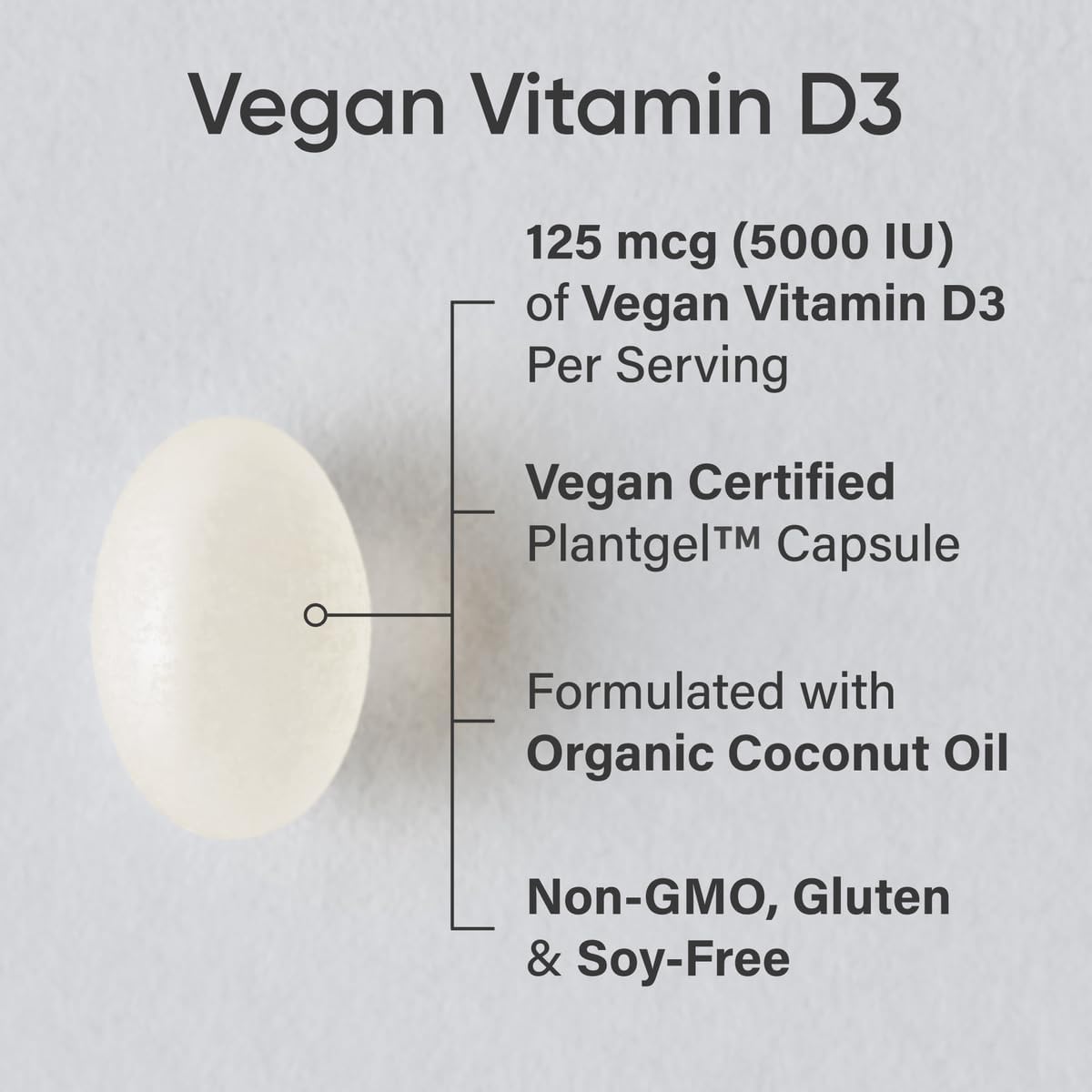 Sports Research Vitamina D3 Vegana 5000 IU (125 mcg) con Aceite de Coco - 60 Softgels