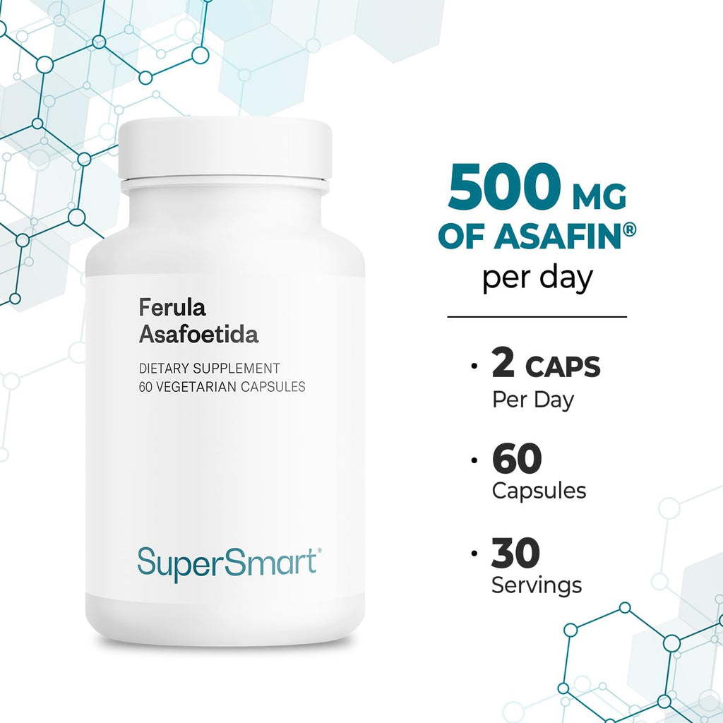 Supersmart - Ferula Asafoetida 500mg al Día (Patented) - Alta Potencia Asafin Ferula Asafoetida - Extracto de Resina Assa Foetida | Sin OGM y Sin Gluten - 60 Cápsulas Vegetales